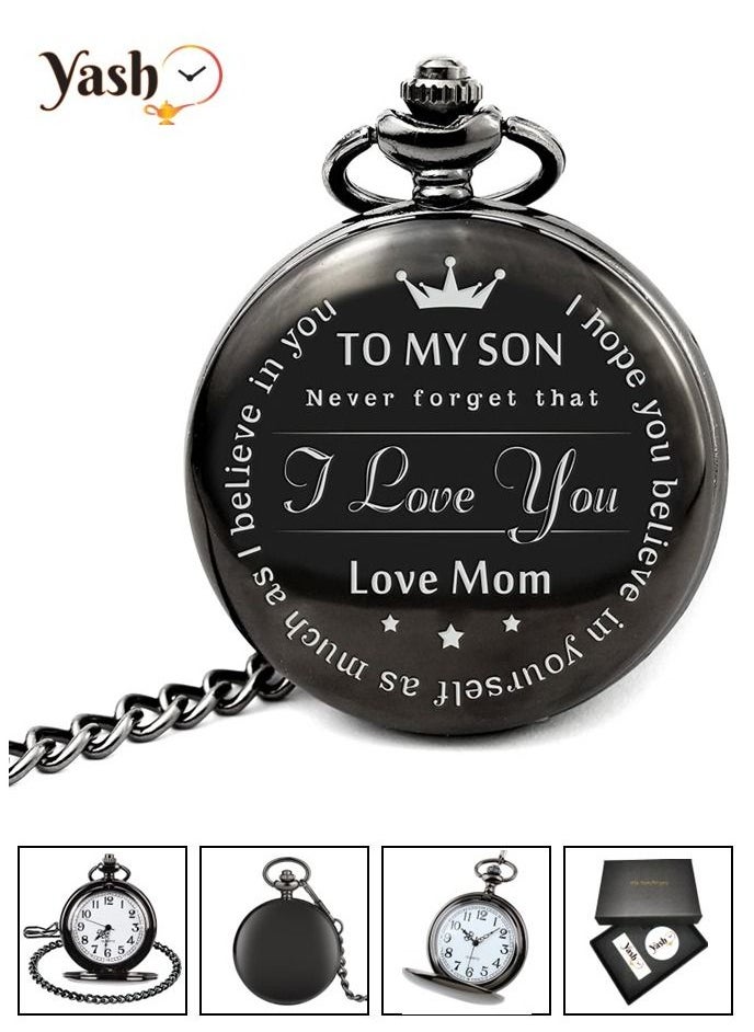 YASH - Yash Retro Style I Love You Quartz Pocket Watch For Husband Wife Mom Dad Son Daughter Teacher With Chain And Yash Packaging - Image 1