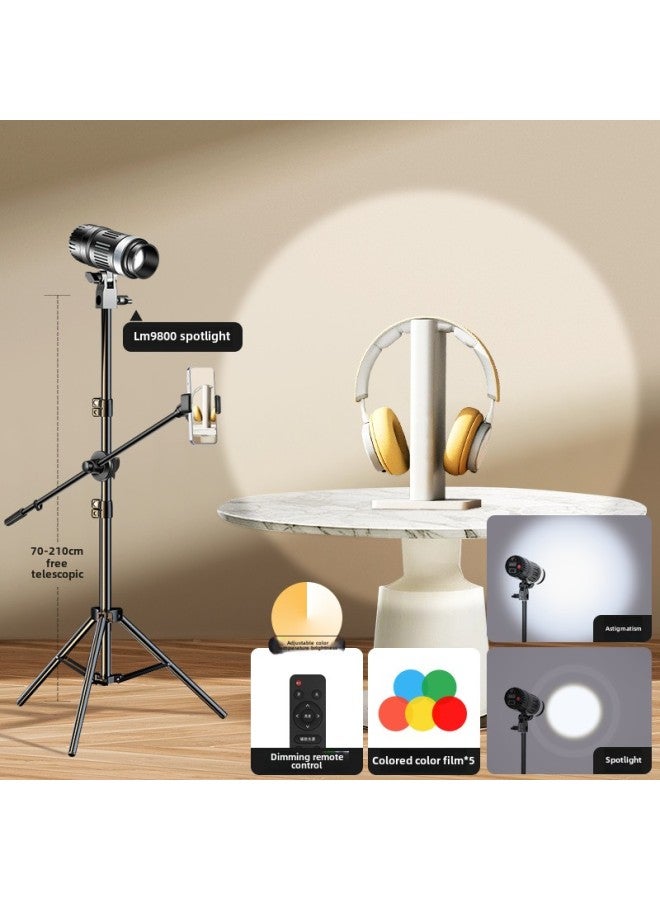 Special Hair Lamp In The Live Broadcast Room Live Overhead Atmosphere Spotlight Gods Girl Hair Lamp Contour Fill Light-Specifications:LM9800 Three-color Adjustable Focus (5-color Film) 2m Floor-to-floor Overhead Bracket  - Image 1