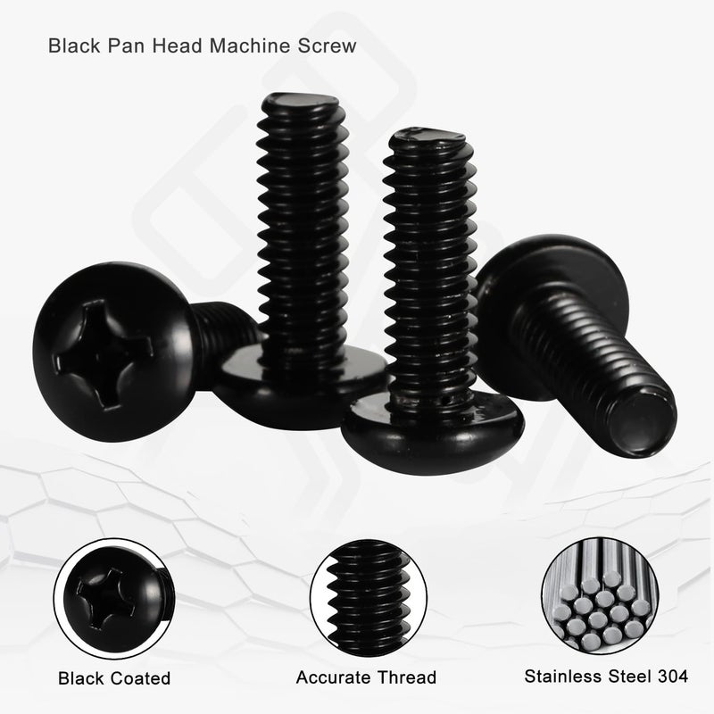 OUSCHR 8-32 x 1/2" Pan Head Machine Screws, Stainless Steel 18-8 Black Finish, Fully Threaded, 100 PCS - Image 2