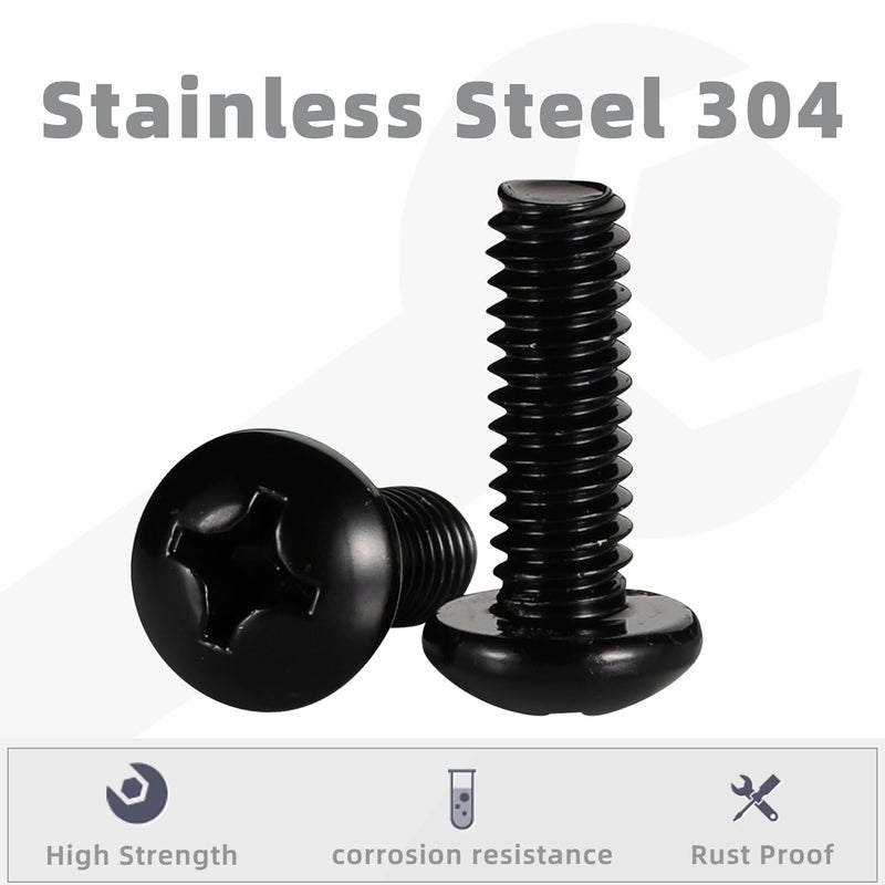 OUSCHR 8-32 x 1/2" Pan Head Machine Screws, Stainless Steel 18-8 Black Finish, Fully Threaded, 100 PCS - Image 3