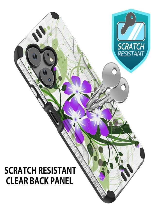 TJ's TJS Compatible for Boost Mobile Celero 5G + Plus 2024 (3rd Version) Case, Tempered Glass Screen Protector Hybrid Shockproof Metallic Brush Finish Celero3 5G + Phone Case (Green Floral) - Image 4