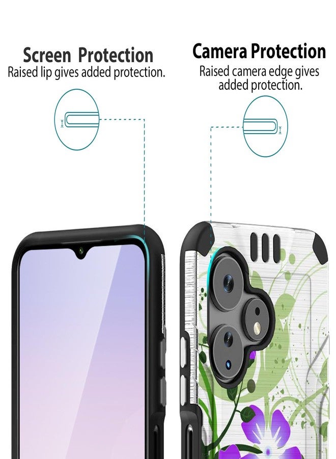 TJ's TJS Compatible for Boost Mobile Celero 5G + Plus 2024 (3rd Version) Case, Tempered Glass Screen Protector Hybrid Shockproof Metallic Brush Finish Celero3 5G + Phone Case (Green Floral) - Image 5