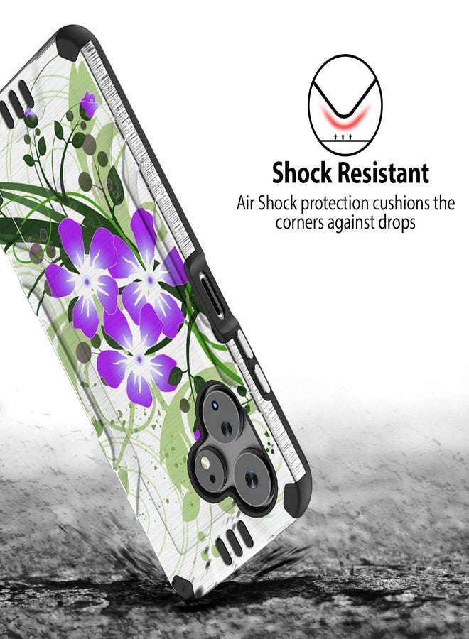 TJ's TJS Compatible for Boost Mobile Celero 5G + Plus 2024 (3rd Version) Case, Tempered Glass Screen Protector Hybrid Shockproof Metallic Brush Finish Celero3 5G + Phone Case (Green Floral) - Image 3