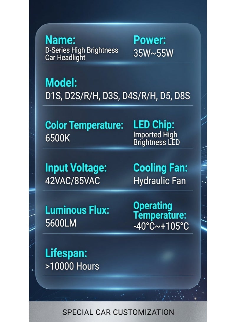 مصباح أمامي للسيارة من سلسلة D بتقنية LED، طراز Y5D-D2-6500K، ضوء أبيض 6500 كلفن، قدرة 55 واط، مصباح عالي السطوع، تصميم تبريد من الألومنيوم المستخدم في صناعة الطائرات، عمر افتراضي طويل. - Image 3