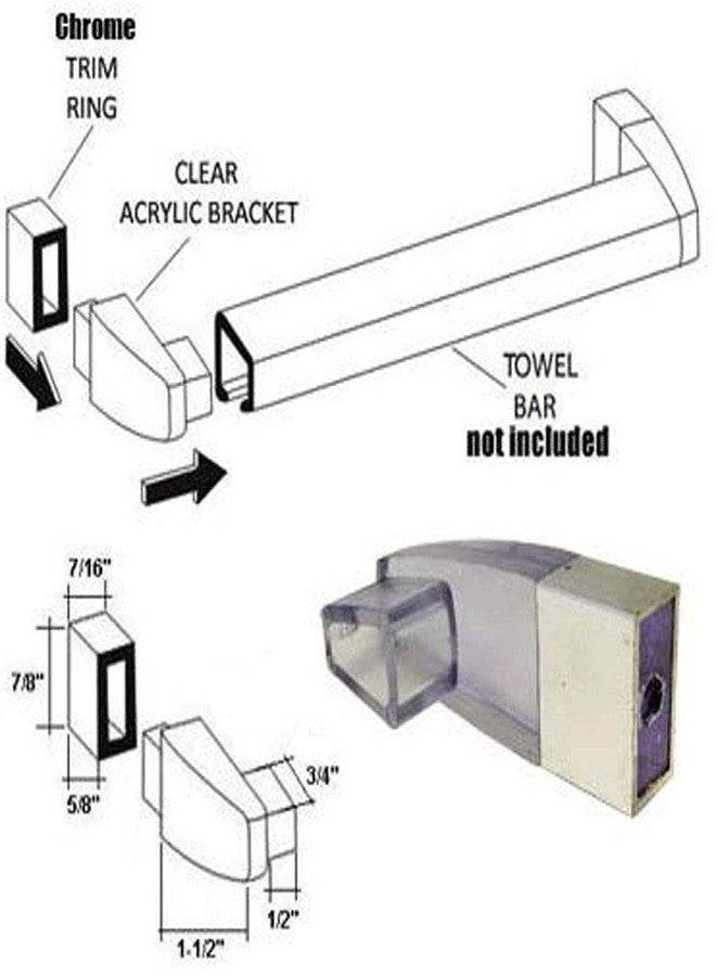 TechnologyLK Clear Acrylic Towel Bar Brackets with Polished Chrome Accent Sleeves - Two Brackets with Screws (Towel Bar NOT Included) - Image 4