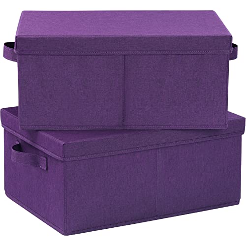 HOONEX Storage Bins with Lids for Organizing Pack of 2 Storage Boxes with 2 Carry Handles and Sturdy Heavy Cardboard 165 L x 118 W x 75 H for Shoes Books Clothes Nursery Dark Purple - Image 1