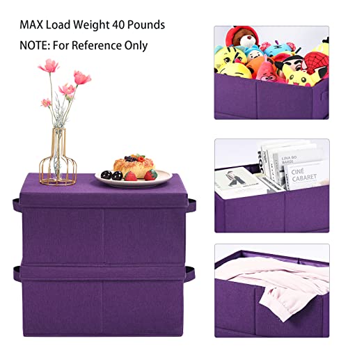 HOONEX Storage Bins with Lids for Organizing Pack of 2 Storage Boxes with 2 Carry Handles and Sturdy Heavy Cardboard 165 L x 118 W x 75 H for Shoes Books Clothes Nursery Dark Purple - Image 3