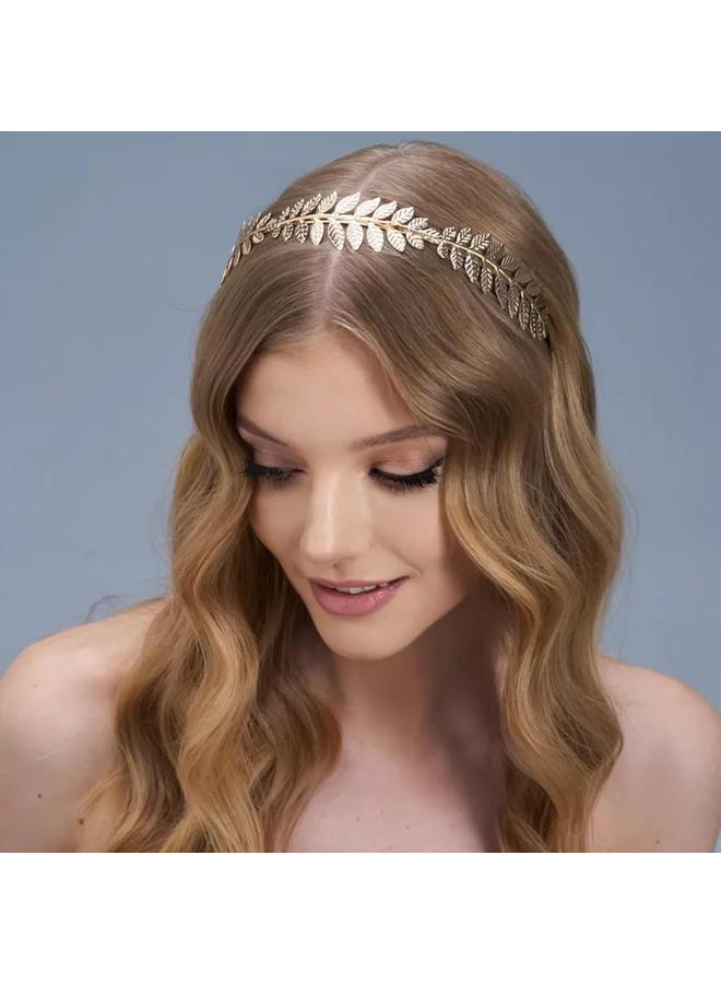 KOWVOWZ 5 Pieces Greek Goddess Costume Accessories Set, Greek Goddess Accessories With 1 Pcs Golden Leaf Crown Headband, 2 Pcs Dangle Earrings and 2Pcs Armband Bracelet for Bridal Bridesmaid Wedding Party - Image 2