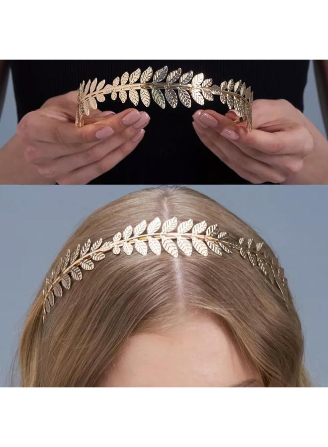 KOWVOWZ 5 Pieces Greek Goddess Costume Accessories Set, Greek Goddess Accessories With 1 Pcs Golden Leaf Crown Headband, 2 Pcs Dangle Earrings and 2Pcs Armband Bracelet for Bridal Bridesmaid Wedding Party - Image 5