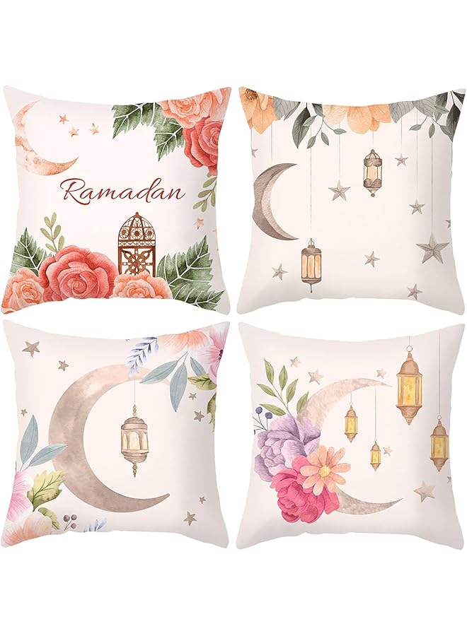 The Bros Ramadan Pillow Covers,4 Pcs Gold Moon and Light Pillow Cases,Ramadan Mubarak Decorations Cushion Cover,Bed Couch Sofa Pillow, Car Chair Pillow,18x18 inch(45x45cm) (B) - Image 1