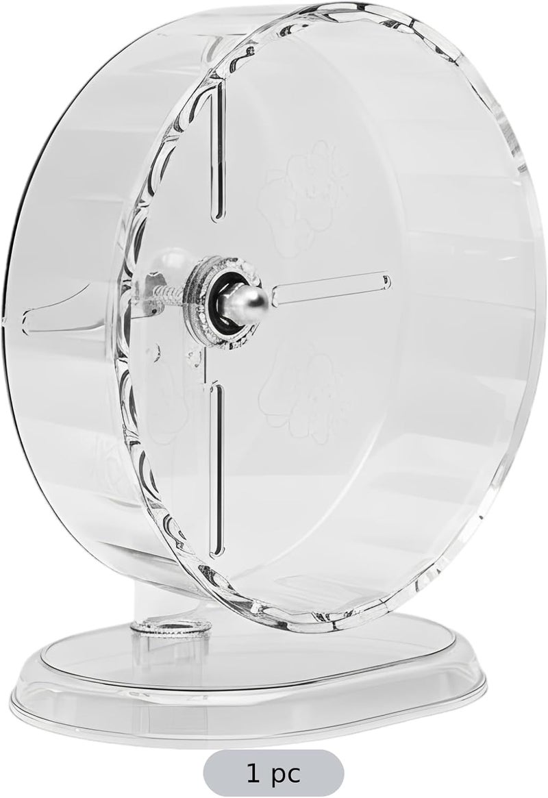 Silent 9.5 Inch Hamster Running Wheel, Clear Plastic Exercise Toy with Stand, for Syrian Hamsters, Easy to Clean, Promotes Movement, 9.4 in Diameter - Image 4