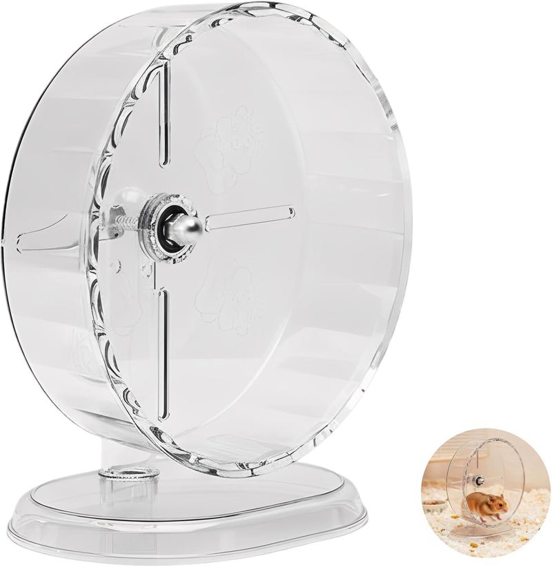 Silent 9.5 Inch Hamster Running Wheel, Clear Plastic Exercise Toy with Stand, for Syrian Hamsters, Easy to Clean, Promotes Movement, 9.4 in Diameter - Image 1