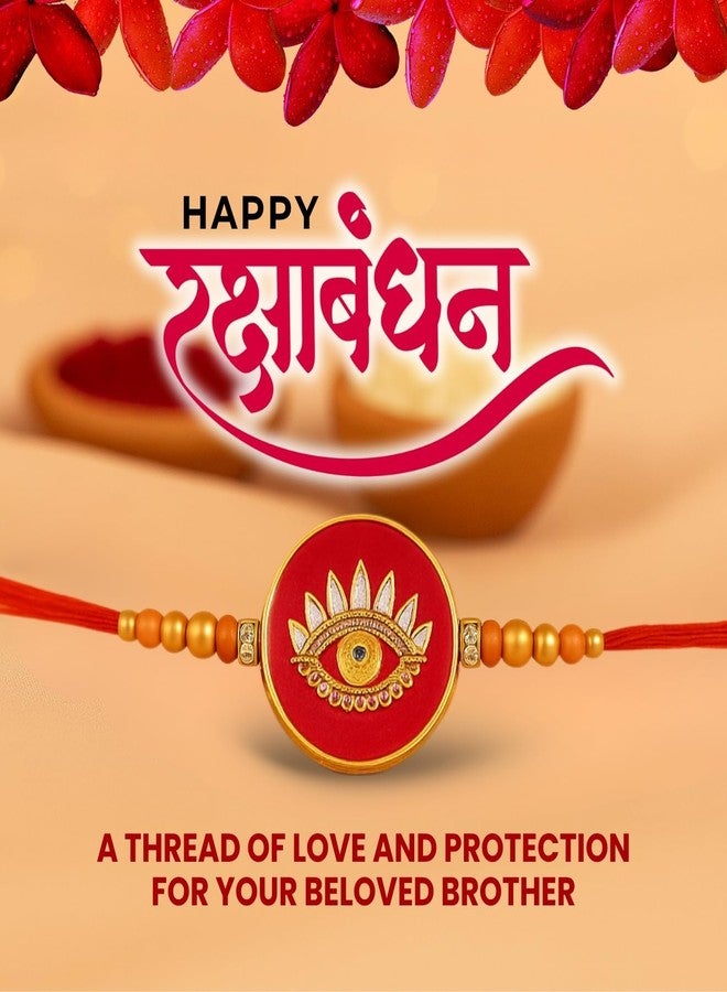 Sage Square Evil Eye Rakhi for Brother, Bhai with Roli Chawal | Raksha Bandhan | Designer Beads, Stones, Decorative Work | Stylish Handcrafted Rakhi Gifting for Sibling Festival Celebration (Type 6) - Image 5