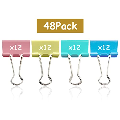 Ykimok 48 Pcs Medium Binder Clips, 1.25 inch(32mm), Colored Binder Clips, Paper Clamps Medium Size for Office Supplies, 4 Vibrant Colors - Image 5