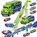 BainGesk Truck Car Toys for 3 4 5 6 Years Old Boys Girls 3 in 1 Carrier Truck with 2 Foldable Race Tracks Transport Car with 6 Metal Cars Birthday Toys Gifts for Toddlers - Image 2