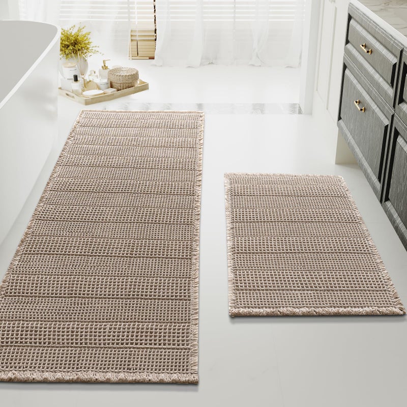 H.VERSAILTEX Waffle Bath Mat Super Absorbent Bathroom Mats Non Slip Bath Rugs for Bathroom Floor Machine Washable Ultra Soft Bathroom Rugs for Beside Tub, (32 x 20 Plus 24 x 60 - Inches, Irish Cream) - Image 1