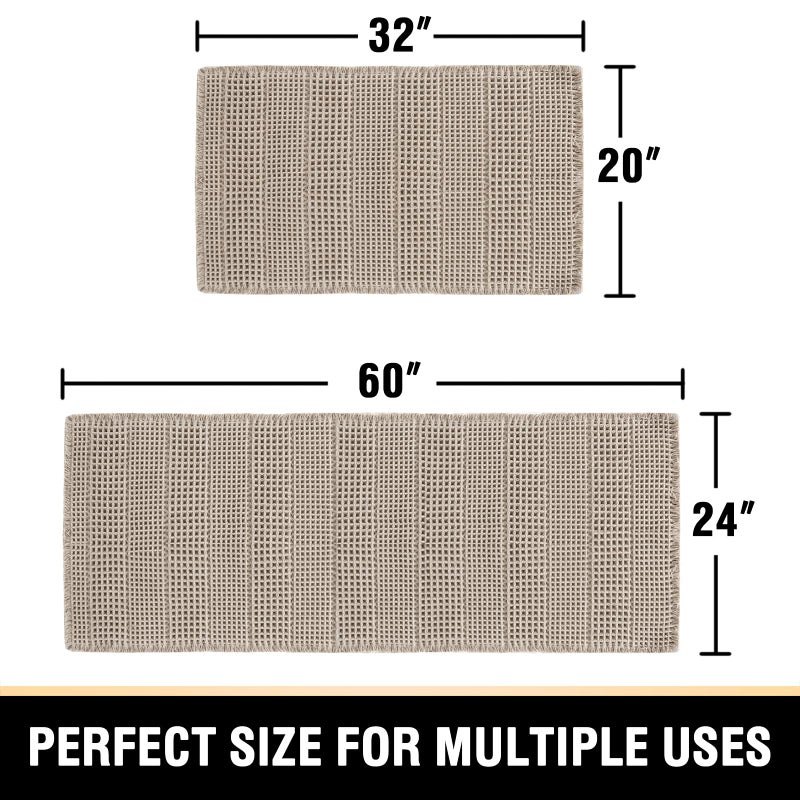 H.VERSAILTEX Waffle Bath Mat Super Absorbent Bathroom Mats Non Slip Bath Rugs for Bathroom Floor Machine Washable Ultra Soft Bathroom Rugs for Beside Tub, (32 x 20 Plus 24 x 60 - Inches, Irish Cream) - Image 2