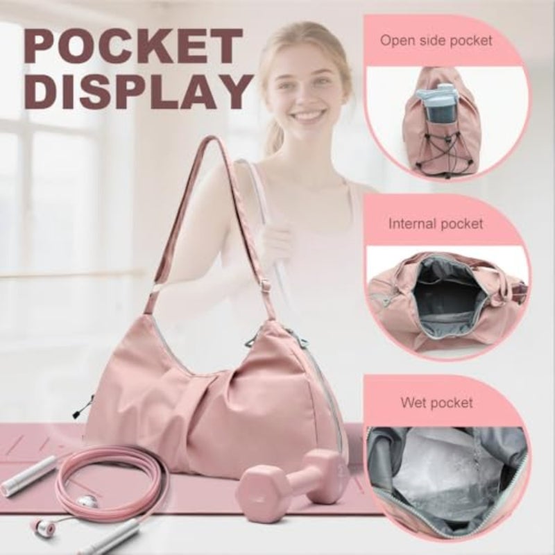 Lightweight Gym Bag for Women Crossbody Sports Duffel with Shoe Compartment Water-Resistant Wet Pocket Multi-Compartment Travel Yoga Bag For Swimming, Weekend Overnight Trips Pink - Image 4