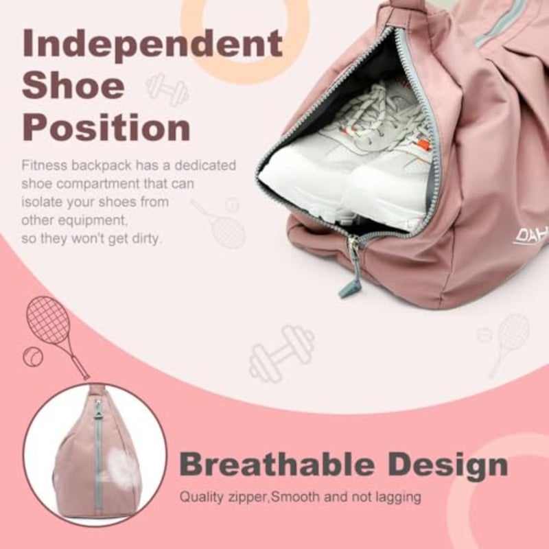 Lightweight Gym Bag for Women Crossbody Sports Duffel with Shoe Compartment Water-Resistant Wet Pocket Multi-Compartment Travel Yoga Bag For Swimming, Weekend Overnight Trips Pink - Image 5
