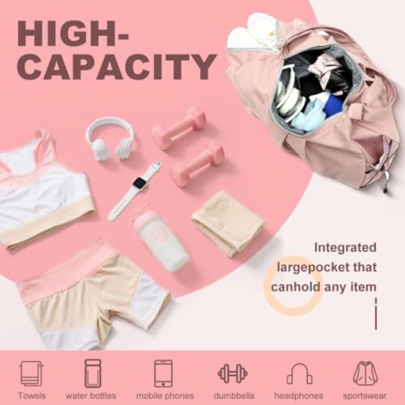 Lightweight Gym Bag for Women Crossbody Sports Duffel with Shoe Compartment Water-Resistant Wet Pocket Multi-Compartment Travel Yoga Bag For Swimming, Weekend Overnight Trips Pink - Image 3