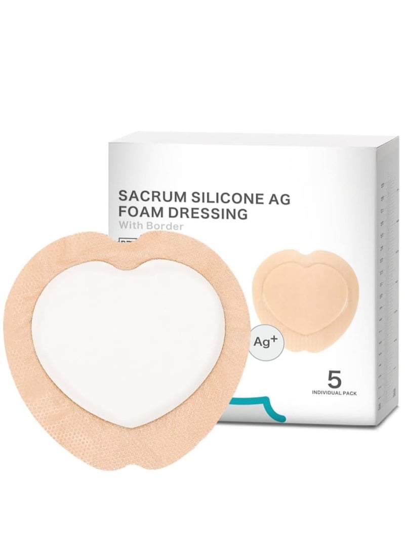 Zikra Ag Silver Sacrum Foam Wound Dressing Bandages Silicone Adhesive Border 7"x7" Waterproof Sacral Pads Absorbent Breathable Bed Sore Pressure Dressing - Image 1