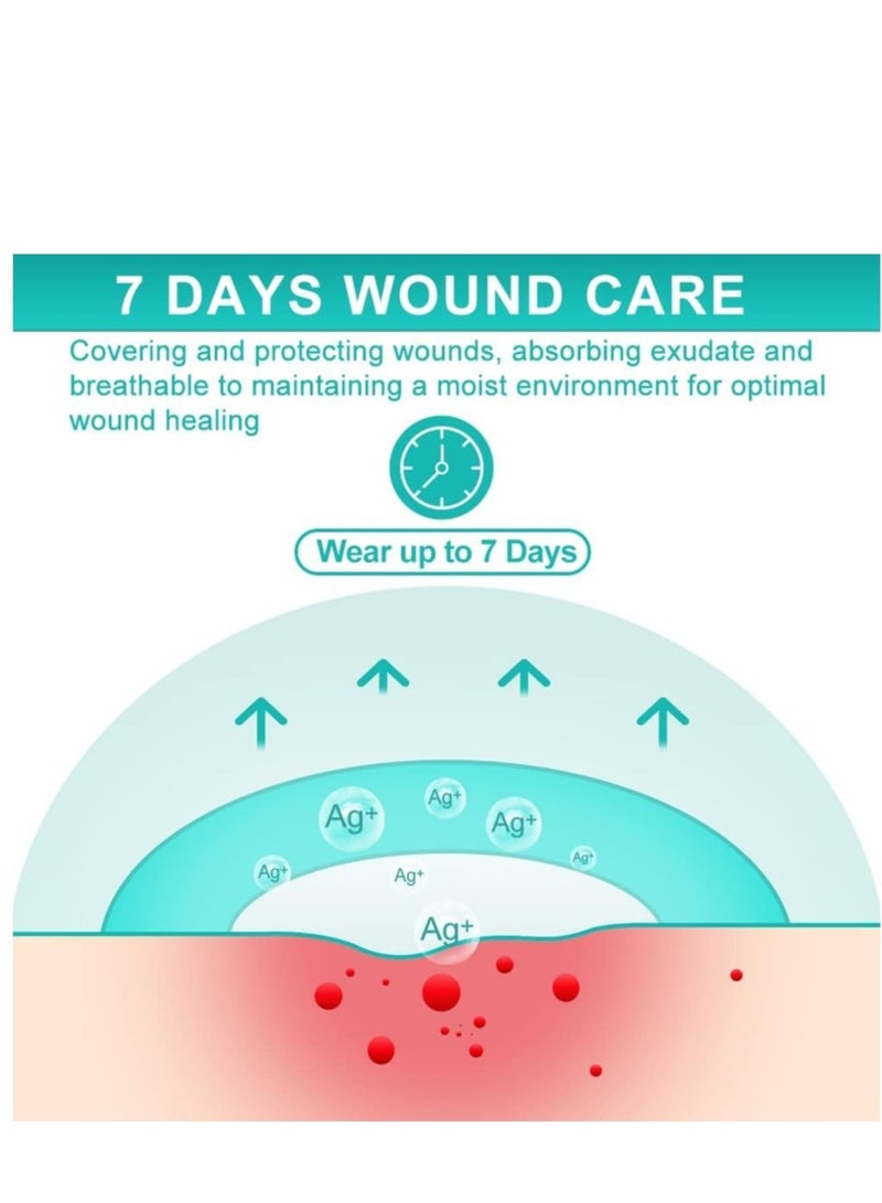 Zikra Ag Silver Sacrum Foam Wound Dressing Bandages Silicone Adhesive Border 7"x7" Waterproof Sacral Pads Absorbent Breathable Bed Sore Pressure Dressing - Image 3