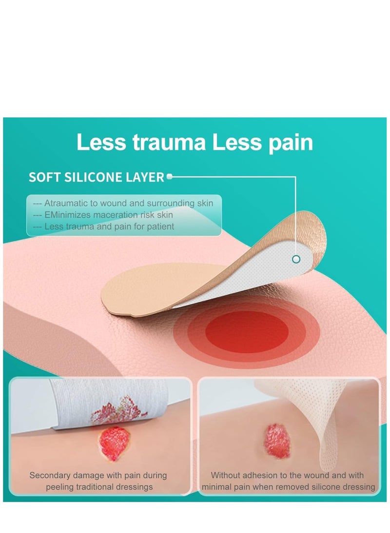 Zikra Ag Silver Sacrum Foam Wound Dressing Bandages Silicone Adhesive Border 7"x7" Waterproof Sacral Pads Absorbent Breathable Bed Sore Pressure Dressing - Image 4