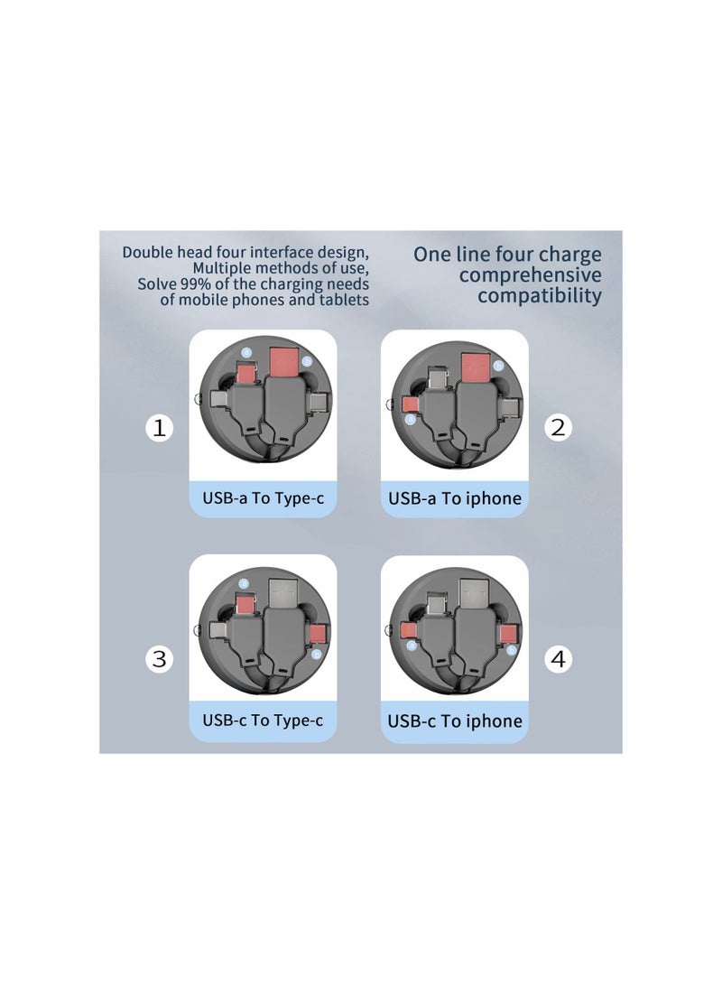 SYOSI Retractable Charger, Retractable Charging Cable PD Fast Charger Cord with Type C to C is PD Max 4A Super Fast Charge/USB, Type-Cport Multi Charging Cable, Multiple Phone Charger Cord(1 Pack,1Meter) - Image 5