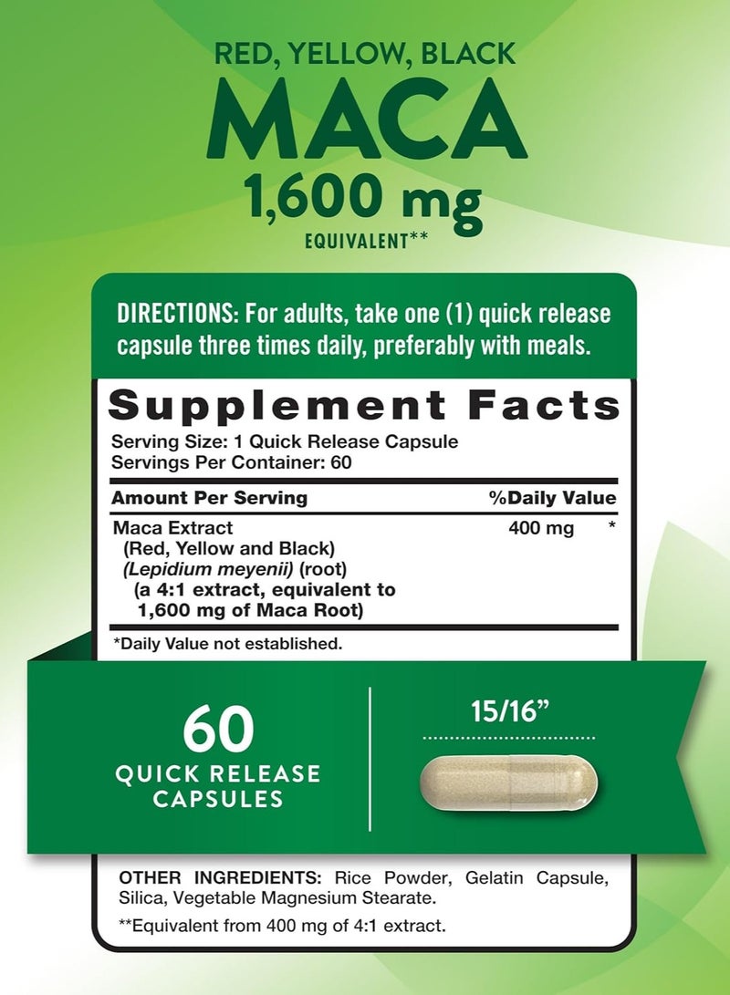 نايتشورز تروث تركيبة الأداء من الماكا الأحمر والأصفر والأسود بتركيز 1600 ملغ - 60 كبسولة سريعة الإطلاق - Image 2