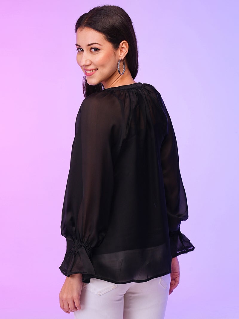 globus Globus Women Black Crepe Shirt Style Top With Inner  - Image 3