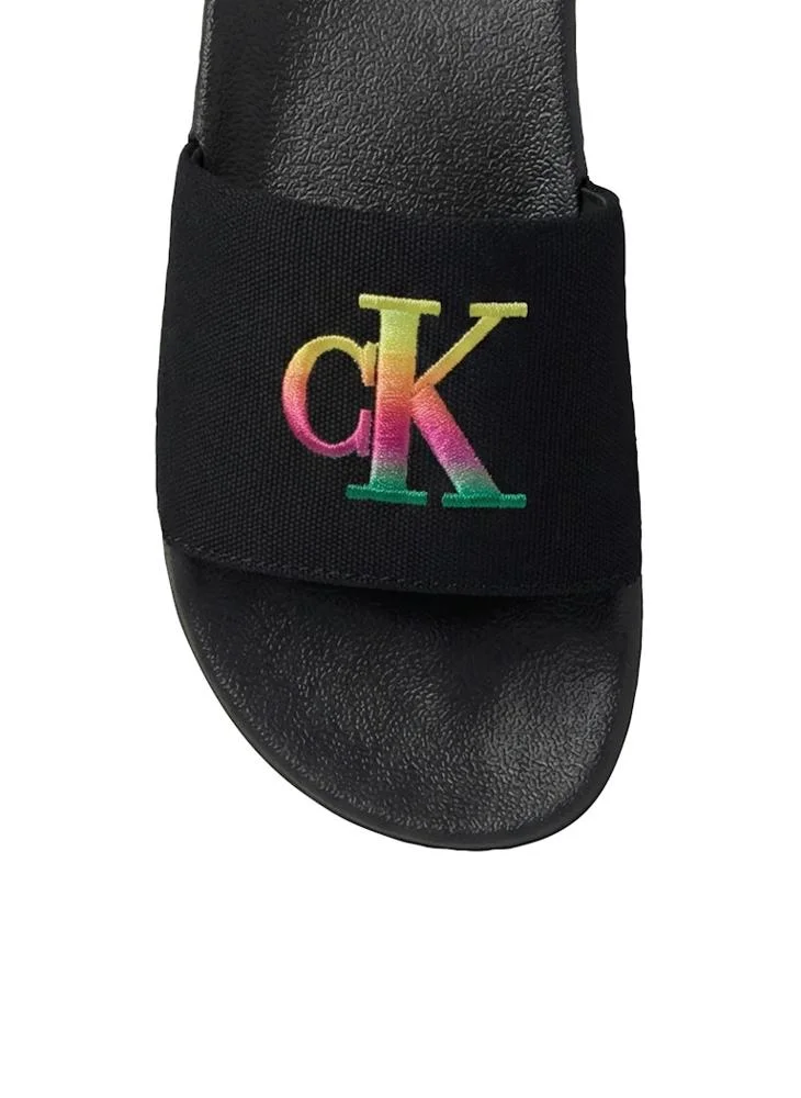 Calvin Klein Triple Black Canvas Contoured Logo Sliders for Men | Best Price UAE