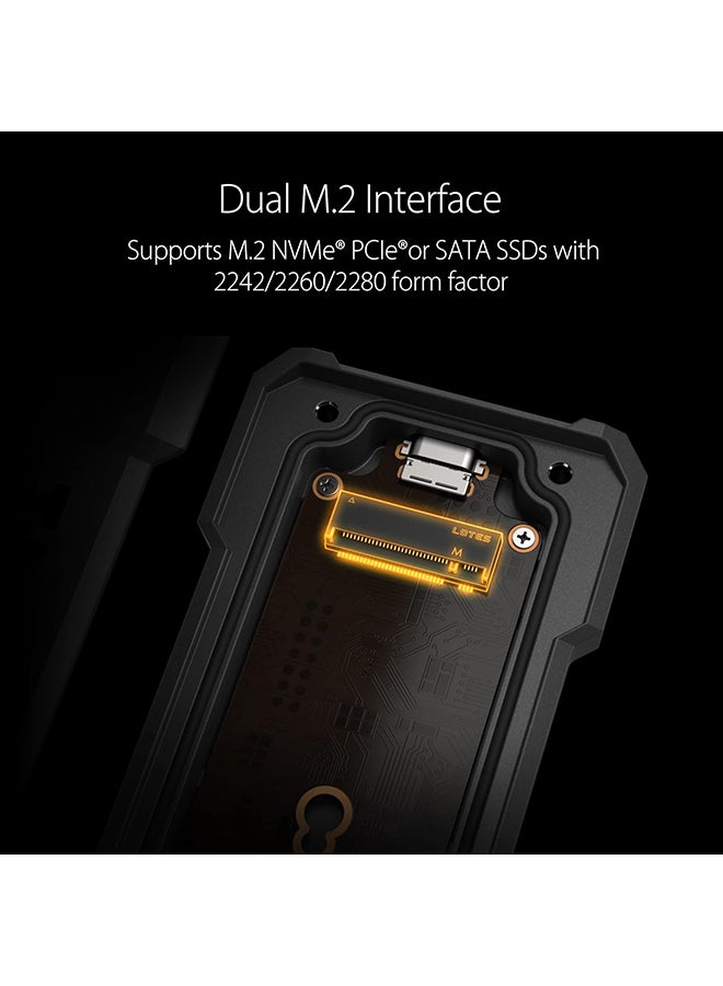 ASUS TUF Gaming A1 External Dual M.2 NVMe PCIe SSD Enclosure - USB-C, SATA interfaces, M.2 Q-Latch for Easy Installation, Drop Resistance, IP68 Water and dust Resistance, PS5 and Xbox Support Black - Image 4