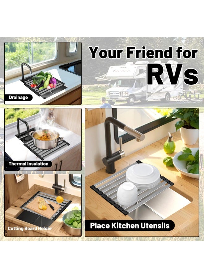 بيت الأناقة رف تجفيف أطباق قابل للطي من أرا هوم لحوض المطبخ، رف تجفيف أطباق فوق الحوض، تخزين على سطح الحوض، غطاء رف تجفيف للحوض، مصفاة من الفولاذ المقاوم للصدأ - Image 5