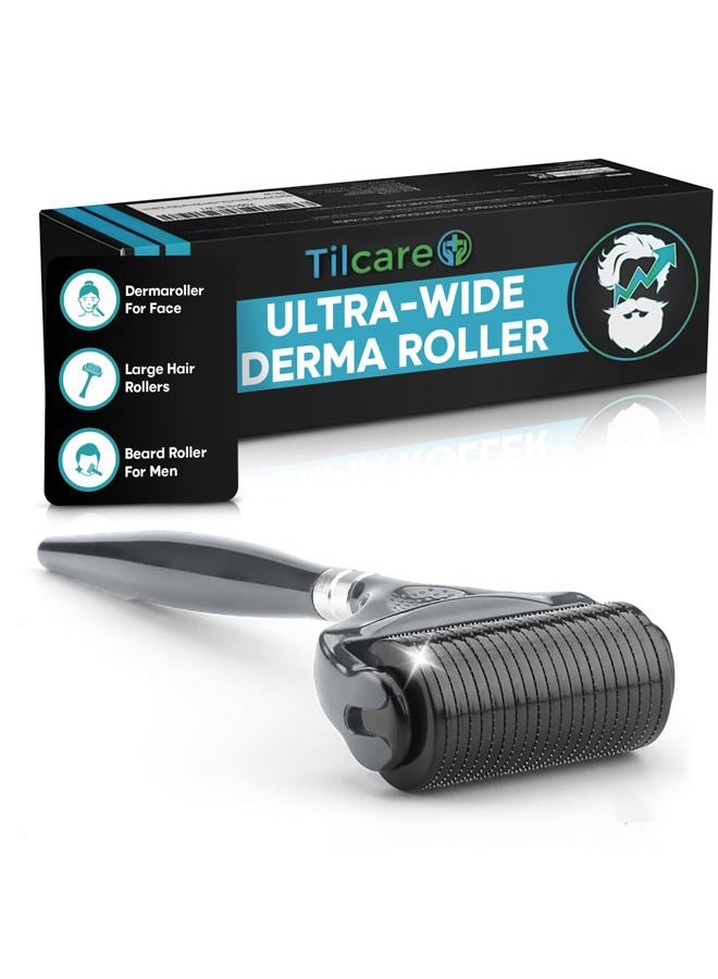Tilcare Beard and Hair Ultra Wide Derma Roller (1Pack) - Sterile 1200 Grade A Titanium Microneedles Titanium Derma Roller 0.25mm - Image 1