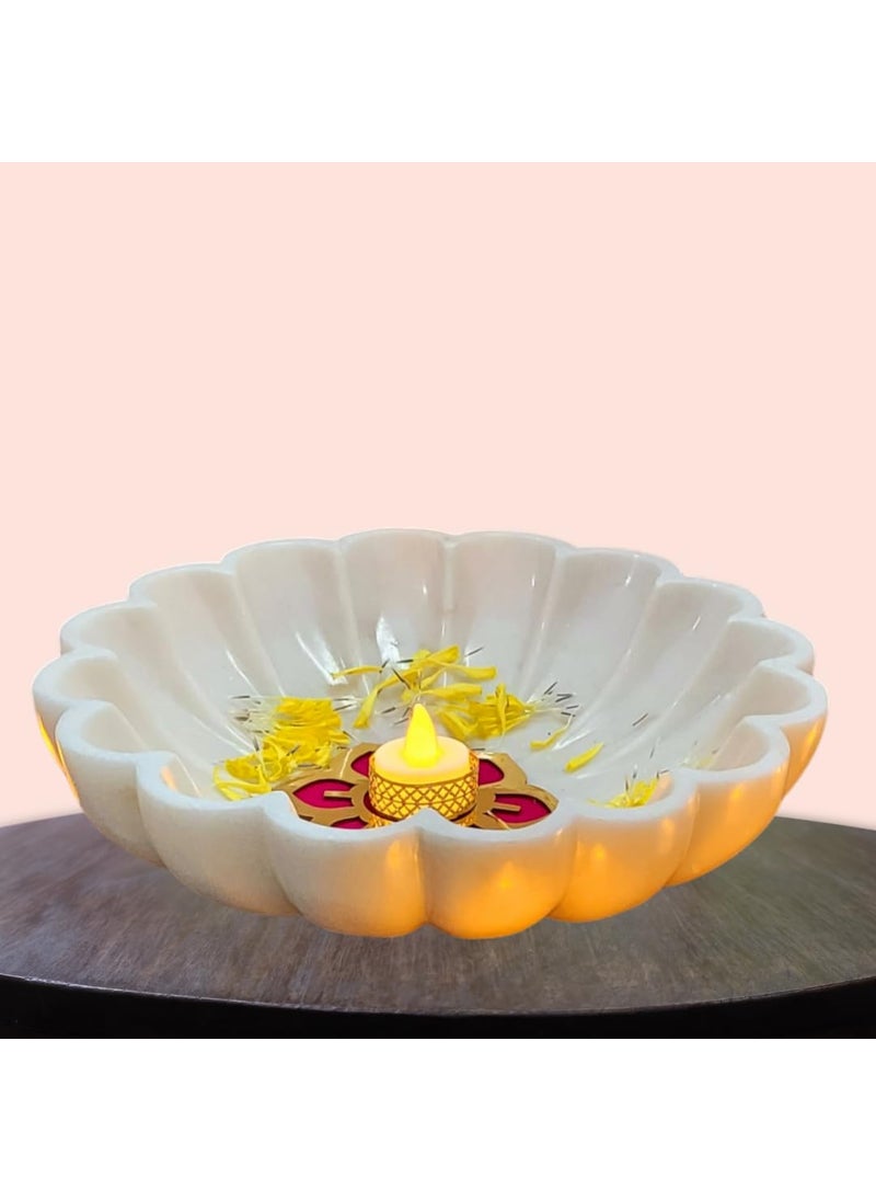 R&M - R&M Rameshwaram Marble White Marble 12" Bowl for Water Feature, Flower, Floating Candle Festival Decoration at Home Ruffle Bowl | Water Feature Bowl | Candle Holder Bowl - Image 1