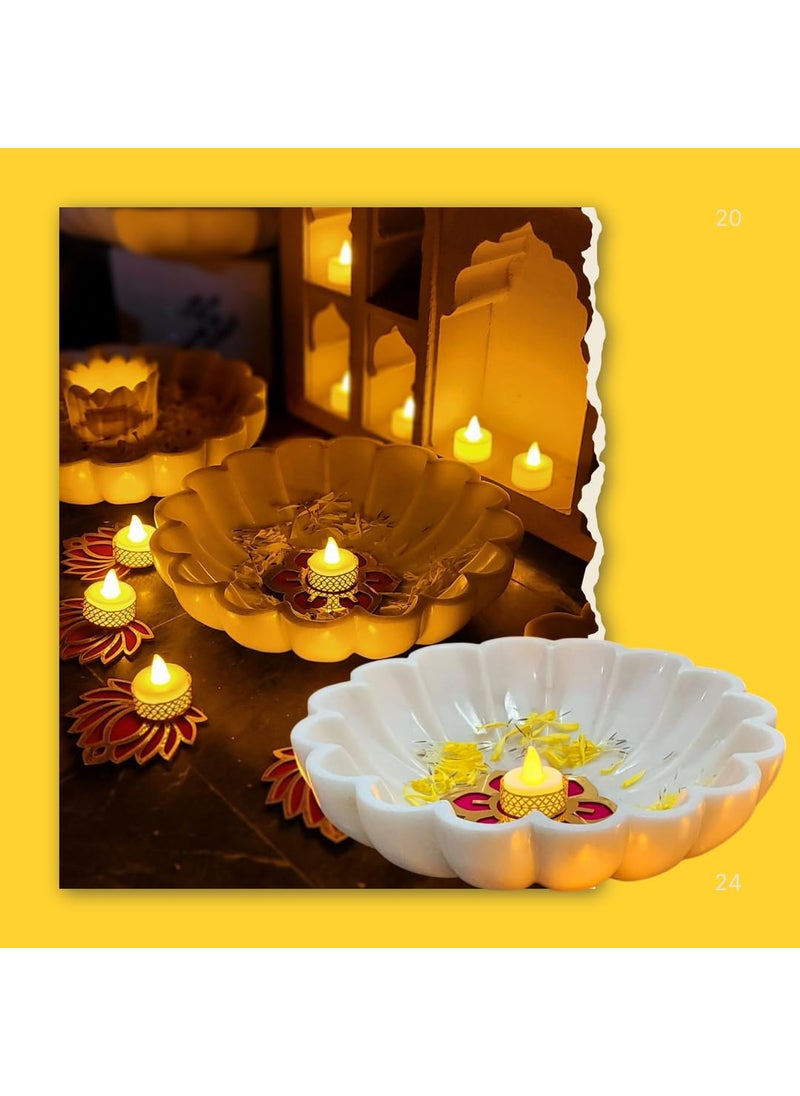 R&M - R&M Rameshwaram Marble White Marble 12" Bowl for Water Feature, Flower, Floating Candle Festival Decoration at Home Ruffle Bowl | Water Feature Bowl | Candle Holder Bowl - Image 1