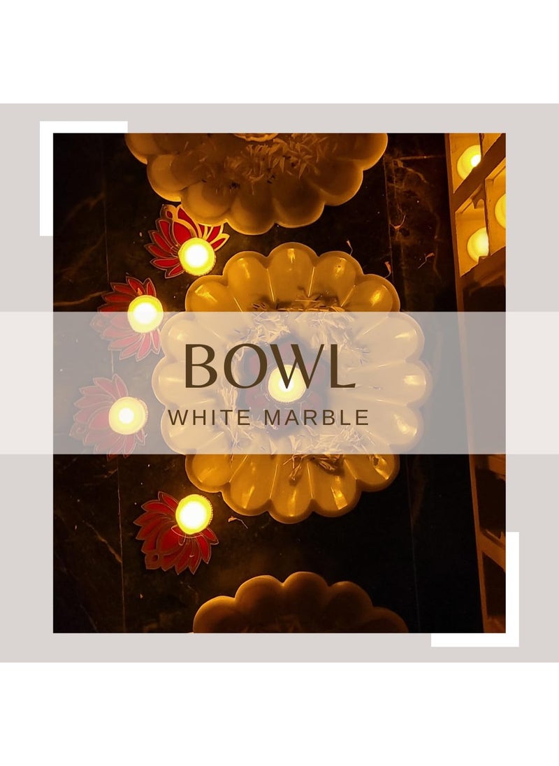 R&M - R&M Rameshwaram Marble White Marble 12" Bowl for Water Feature, Flower, Floating Candle Festival Decoration at Home Ruffle Bowl | Water Feature Bowl | Candle Holder Bowl - Image 1