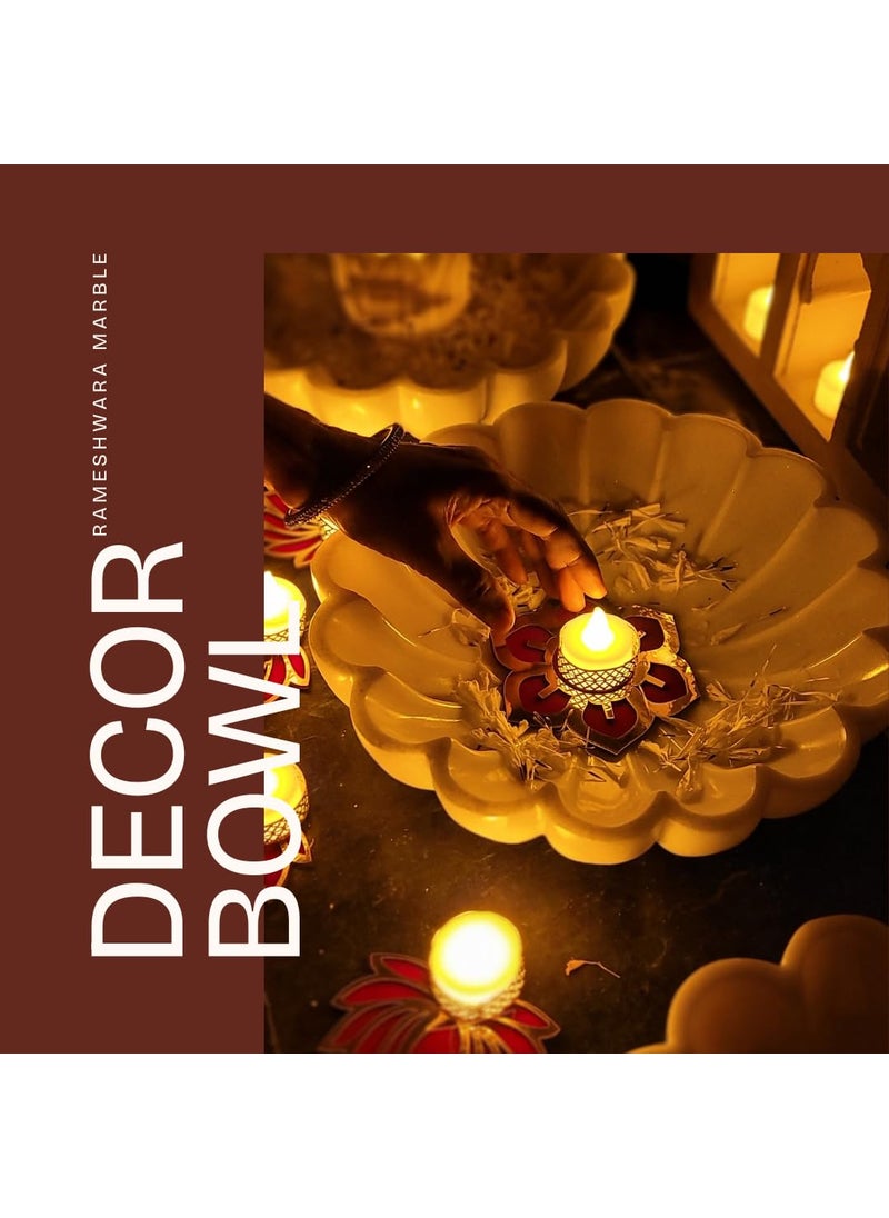 R&M - R&M Rameshwaram Marble White Marble 12" Bowl for Water Feature, Flower, Floating Candle Festival Decoration at Home Ruffle Bowl | Water Feature Bowl | Candle Holder Bowl - Image 1
