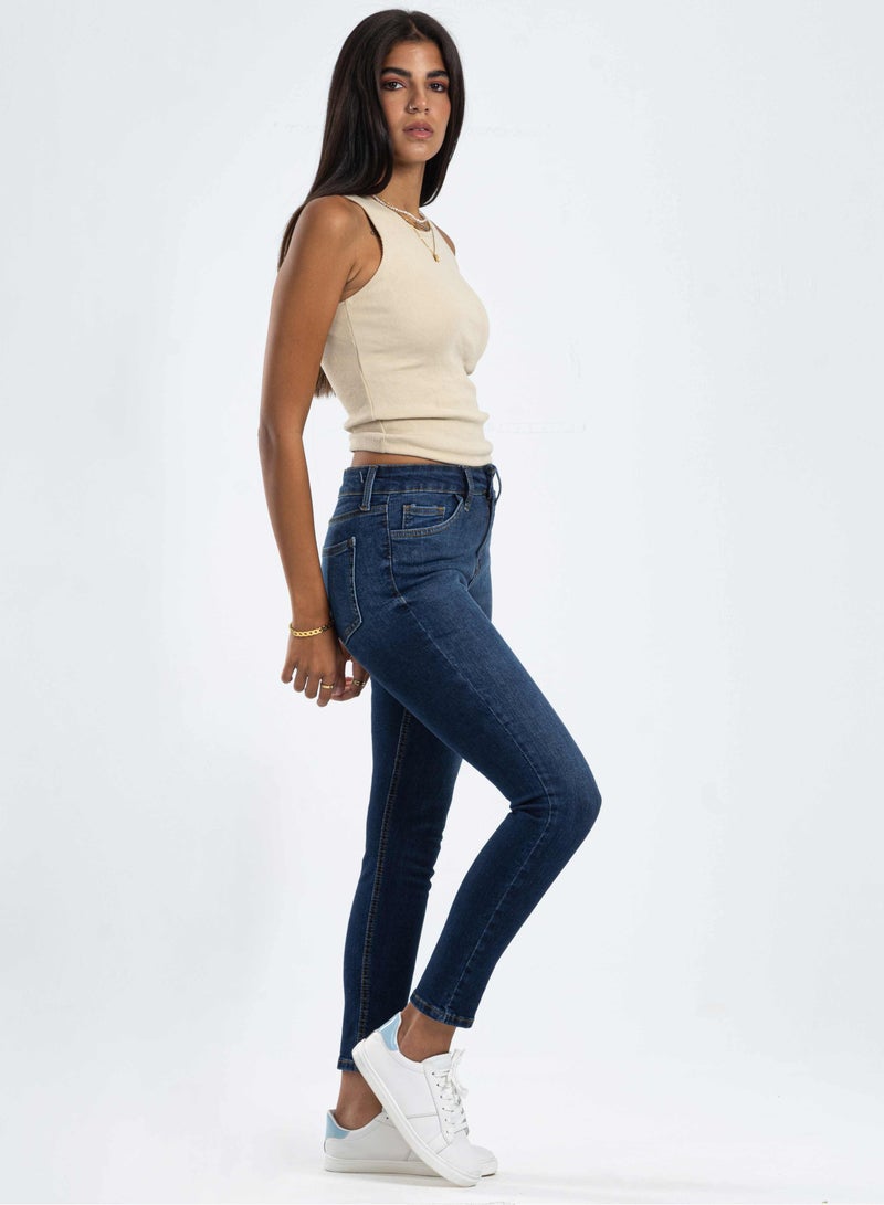 CIZARO High-Waist Navy Blue Skinny Jeans. - Image 2