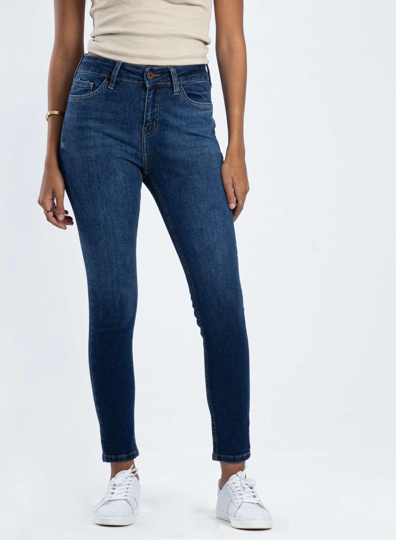 CIZARO High-Waist Navy Blue Skinny Jeans. - Image 4