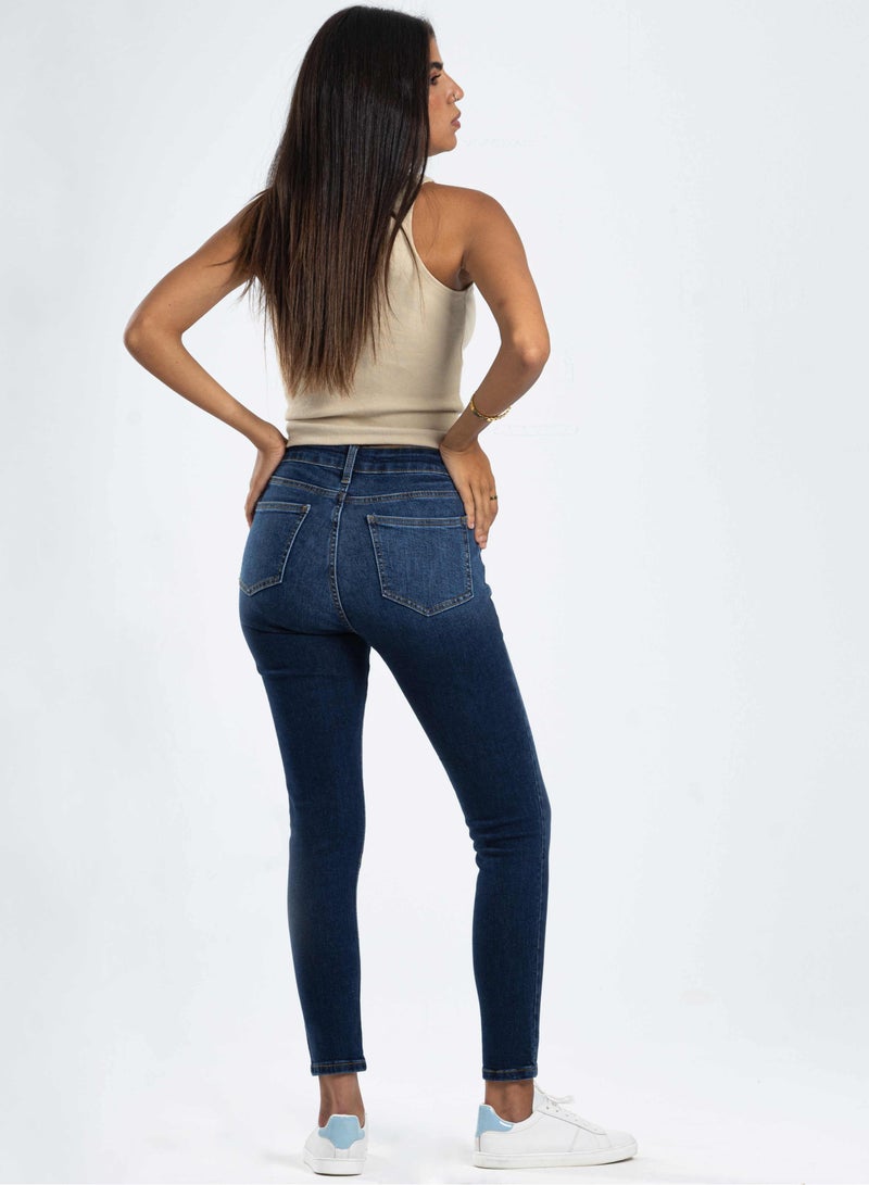 CIZARO High-Waist Navy Blue Skinny Jeans. - Image 3