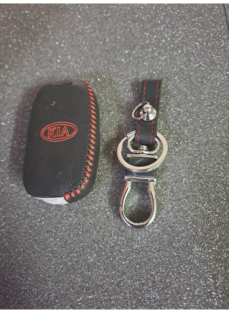 جراب جلد خياطة حمراء - kia K3   + ميدالية هدية - Image 2