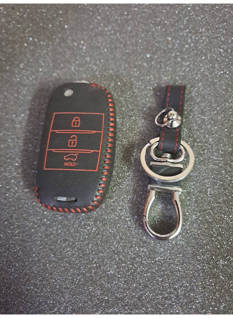 جراب جلد خياطة حمراء - kia K3   + ميدالية هدية - Image 1