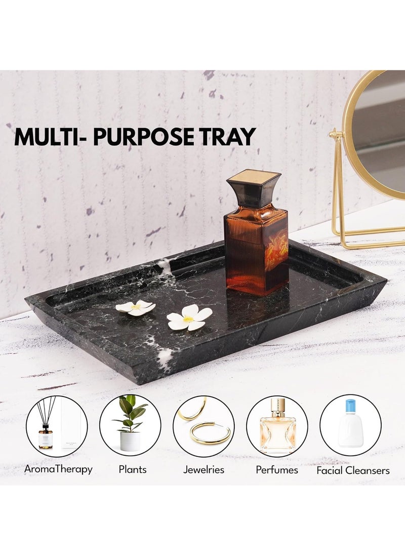 RADICALn - Radicaln Marble Tray Black 12" Inches Handmade Rectangle Kitchen Table Décor Tray - Bathroom Storage Vanity Tray, Charcuterie Board - Serving Coffee Tray for Round Coffee Table - Image 1