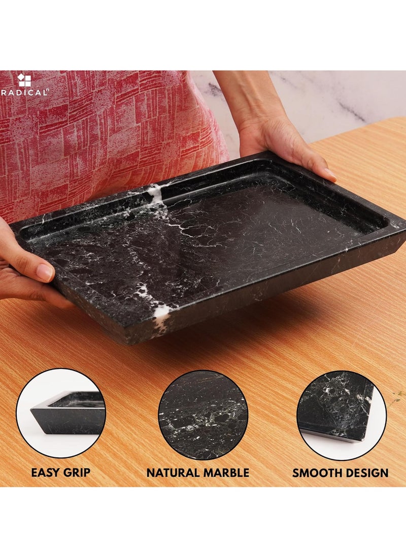 RADICALn - Radicaln Marble Tray Black 12" Inches Handmade Rectangle Kitchen Table Décor Tray - Bathroom Storage Vanity Tray, Charcuterie Board - Serving Coffee Tray for Round Coffee Table - Image 1