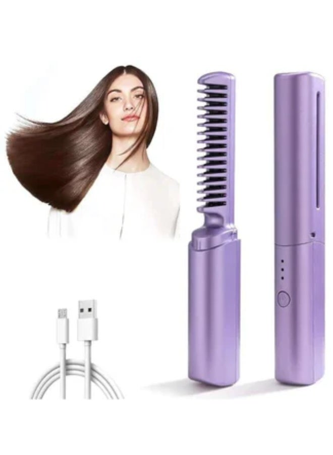 فرشاة فرد الشعر الصغيرة المحمولة – مشط فرد أيوني قابل لإعادة الشحن عبر USB مع شاشة LCD لضبط درجة الحرارة، أداة تصفيف لاسلكية للسفر للنساء والرجال، تسخين سريع، مضاد للكهرباء الساكنة، تصميم خفيف ومدمج، مناسب للمنزل والعمل والسفر، لفرد وتنعيم جميع أنواع الشعر بدون تلف - Image 1