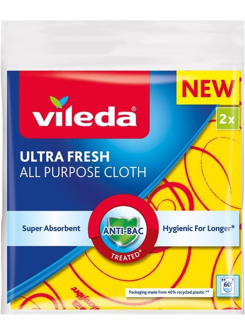 Vileda Ultra Fresh All Purpose Cloth, Anti-Bacterial, All-Purpose Cloth, Super Absorbent, Pack 2 Pc