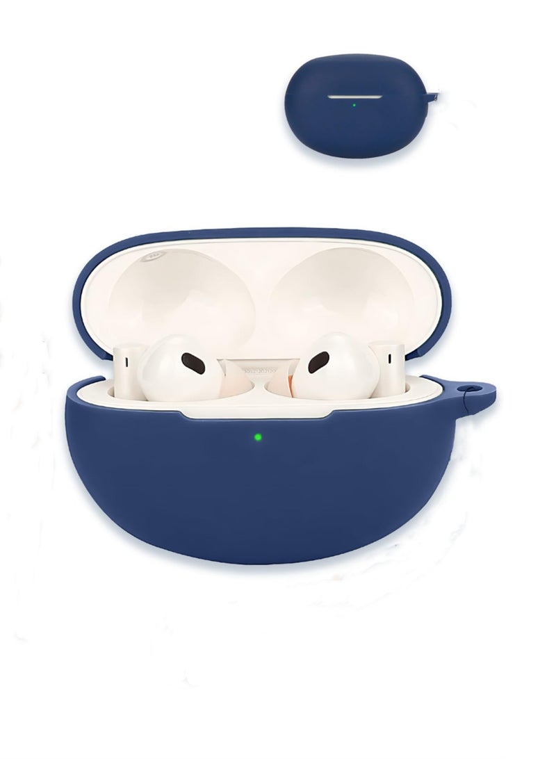 Silicone Case for Realme Buds Air 6 Pro Bluetooth Headset Protective Cover with Carabiner (Blue)  - Image 1
