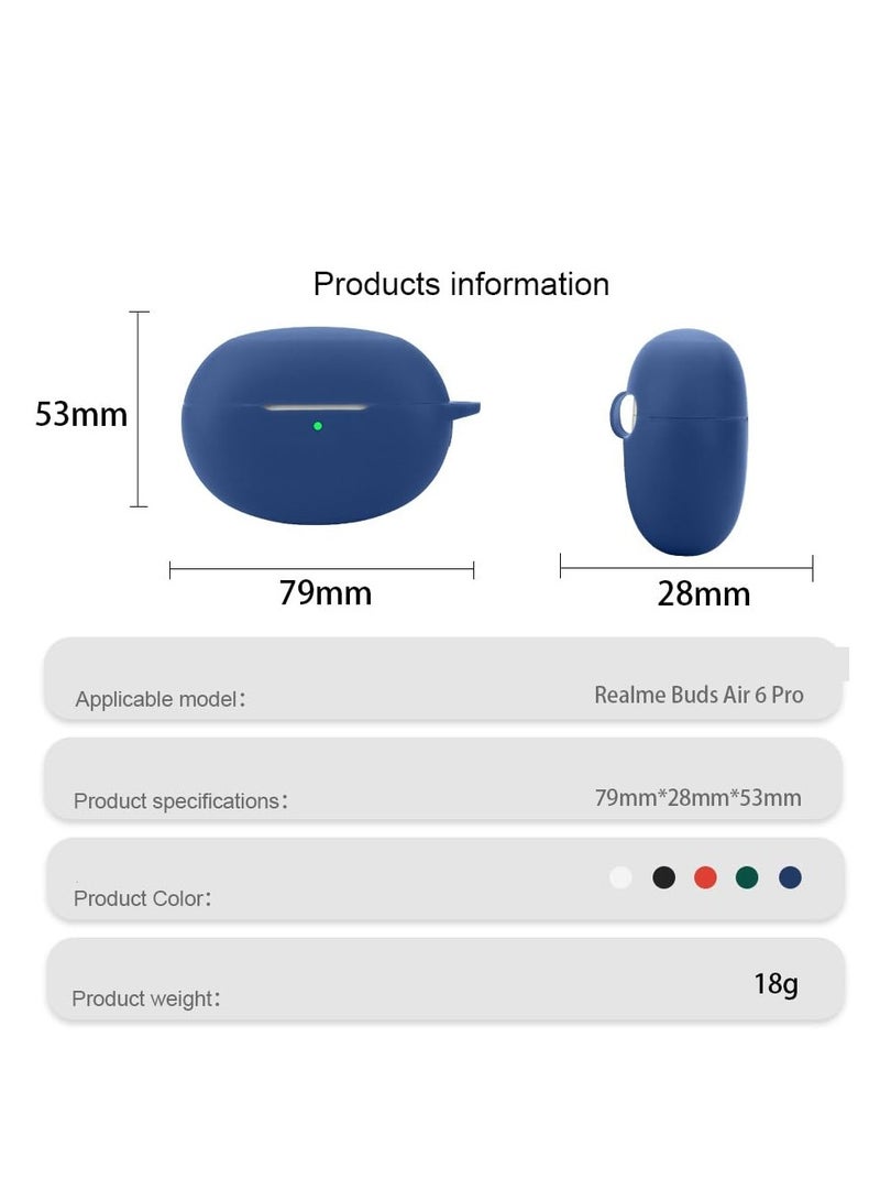 Silicone Case for Realme Buds Air 6 Pro Bluetooth Headset Protective Cover with Carabiner (Blue)  - Image 3