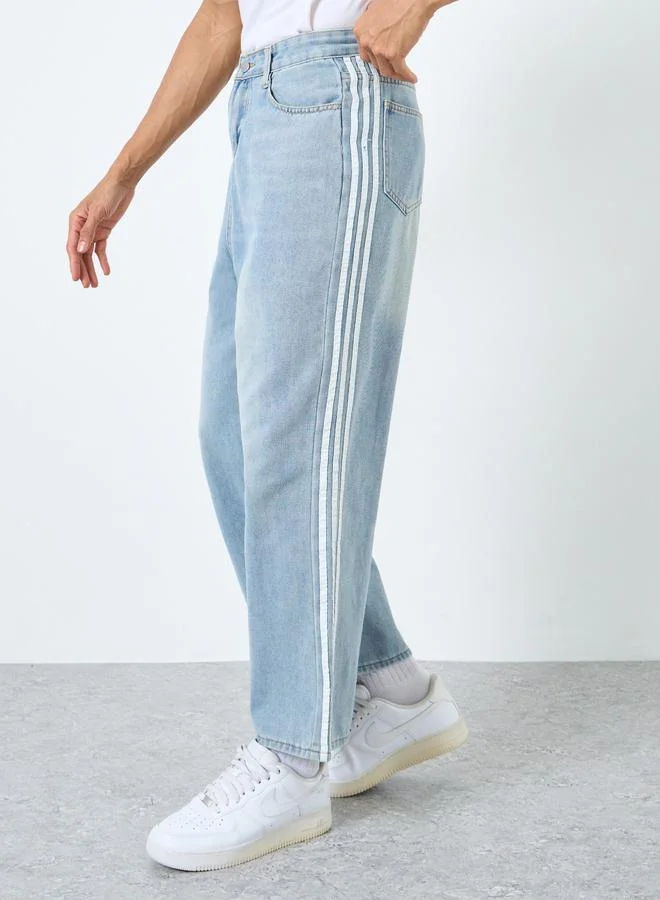 ستايلي Styli Mid Rise Loose Fit Jeans with Side Taping